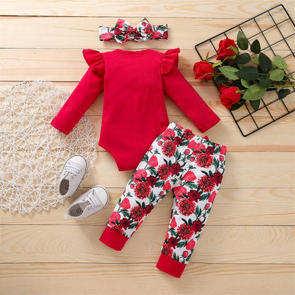 Newborn Baby Girl Clothes Outfits Infant Romper Ruffle Onsies Floral Pants Headband Toddler Fall Winter Clothes Set